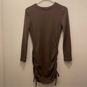 Ruched Drawstring Knot Bodycon Dress